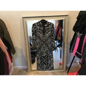 Calypso St Barth Blue Paisley 100% Silk Beaded Sequin Shift Dress Womens Small